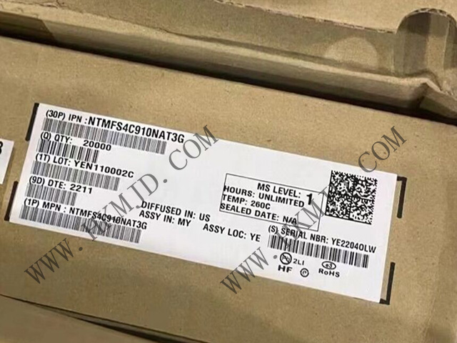 【分銷(xiāo)功率MOSFET】 ON NTMFS4C910NAT3G 單 N 溝道，30V，52A，5.8mΩ