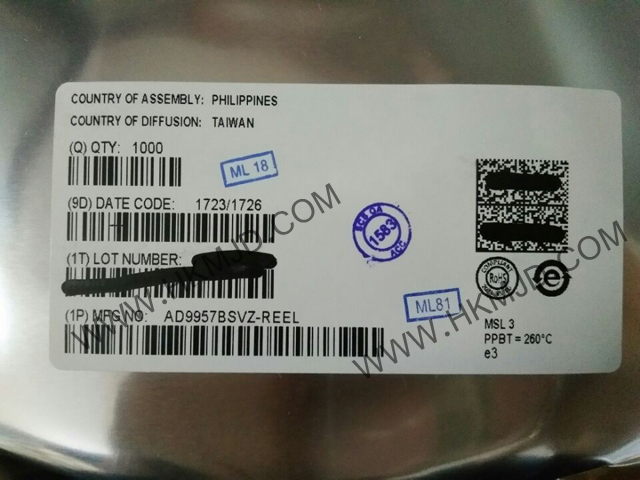 ADI AD9957BSVZ 1 GSPS正交數(shù)字升頻器，帶18位I/Q數(shù)據(jù)通道和14位DAC