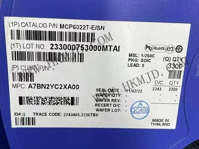 放大器 IC MCP6022T-E/SN 軌至軌輸入/輸出，10 MHz 運(yùn)算放大器